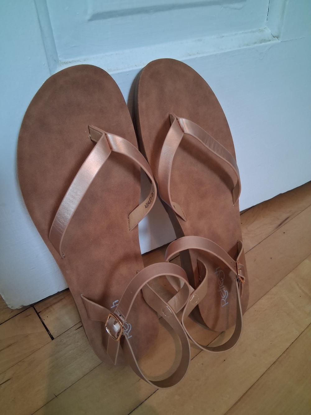 Refresh Women's Tan Faux-Leather Strap Sandals